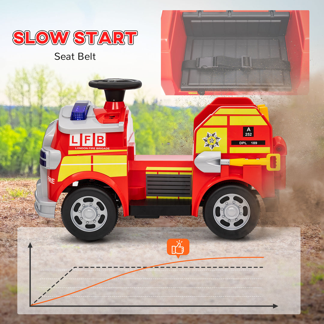 AIYAPLAY Ride On Fire Truck, 12V Kids Electric Car with Siren, Flashing Lights, Firefighting Tools, Music, Horn, Slow Start, Red