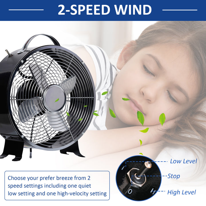 HOMCOM Personal Zephyr: Compact 26cm Desk Fan, 2 Speeds, Safety Guard, Anti-Slip Feet, Office or Home, Black | Aosom UK