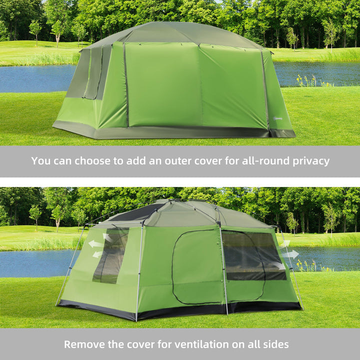 Tunnel Tent Camping Shelter w/ Porch, Two Rooms, Lamp Hook, Portable Carry Bag