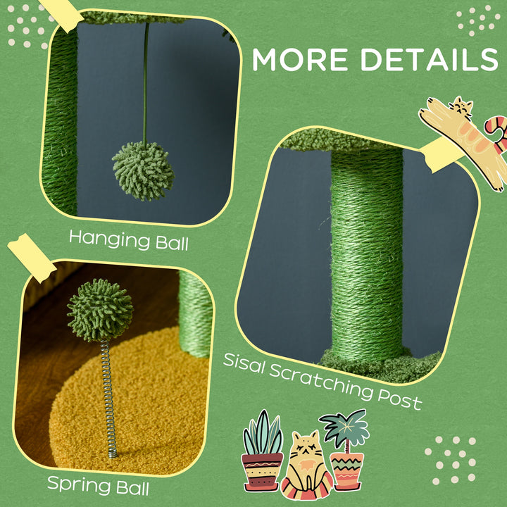 PawHut Cactus Cat Tree: Playful 82cm Chenille with Scratching Post & Hammock, Vibrant Green | Aosom UK