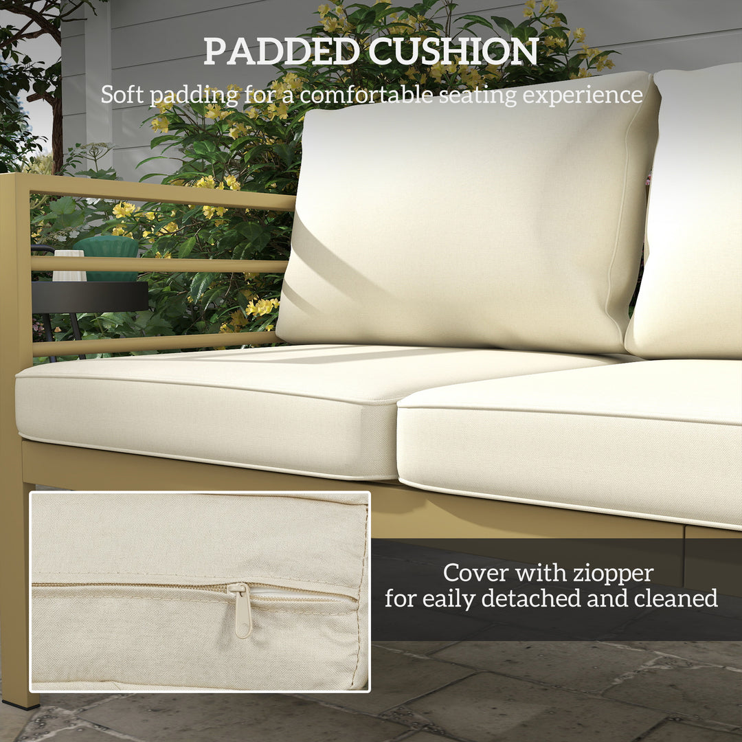Garden Bench with Cushions, 3-Seater Sofa with Backrest, Armrest and B