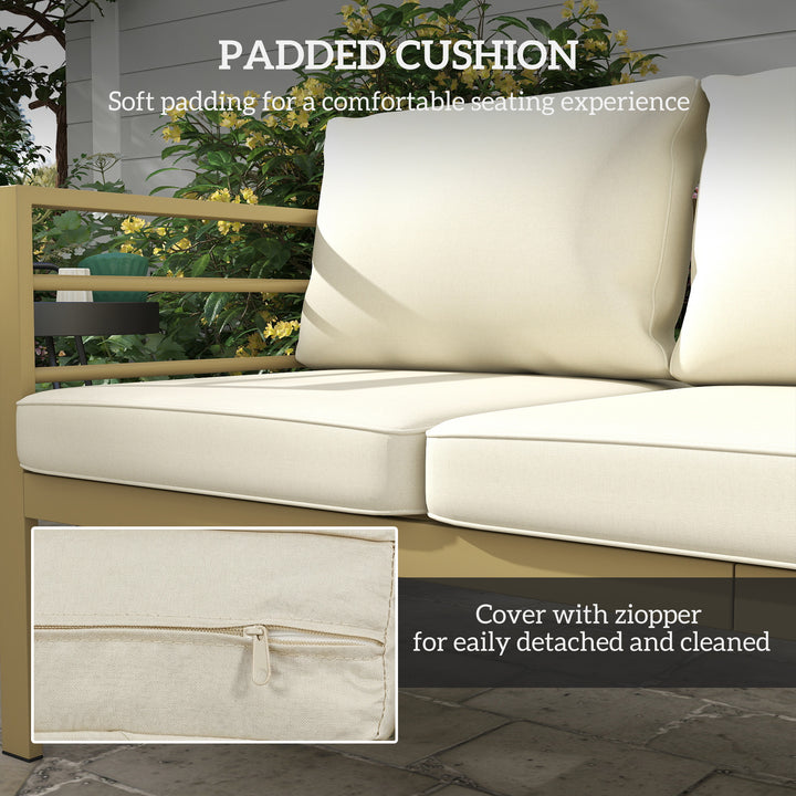 Garden Bench with Cushions, 3-Seater Sofa with Backrest, Armrest and B