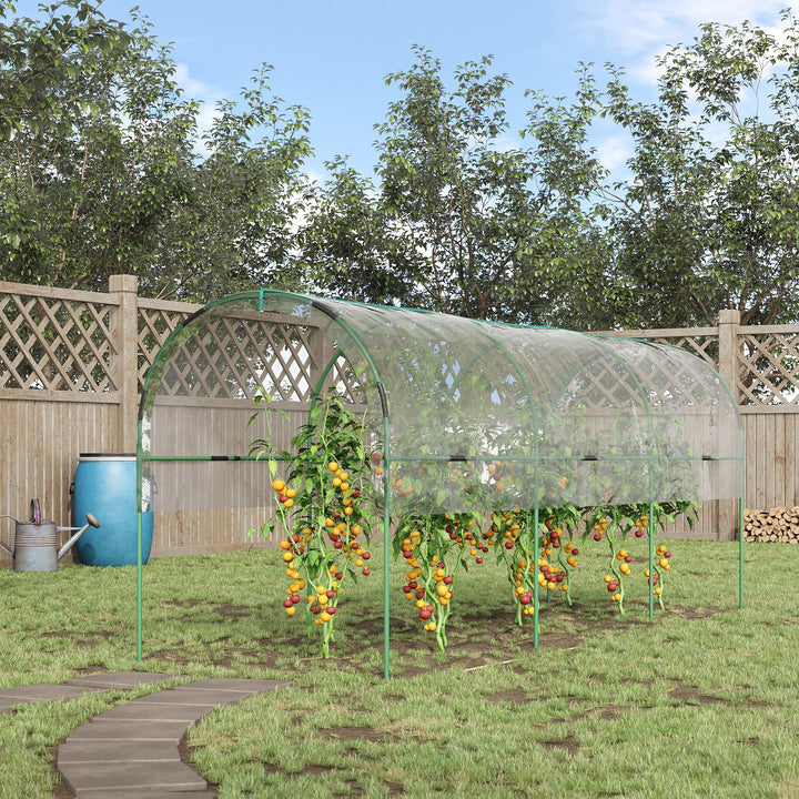 Outsunny Tunnel Tomato Greenhouse with 4 Hoops and Top Tap, Pointed Bottom and Guy Ropes, Clear | Aosom UK