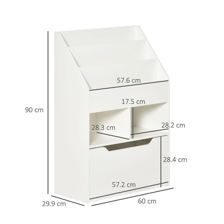 Kids Bookshelf, Toy Organiser, with Storage Drawer, Wheels - White
