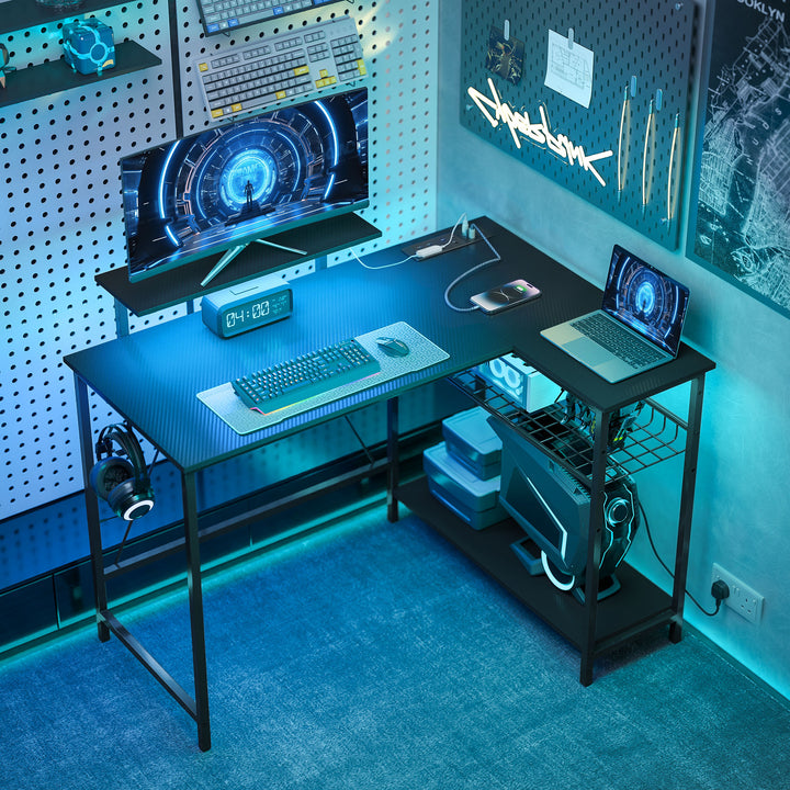 114.5 cm L-Shaped Gaming Desk, Computer Desk with LED Lights, Power - view 2