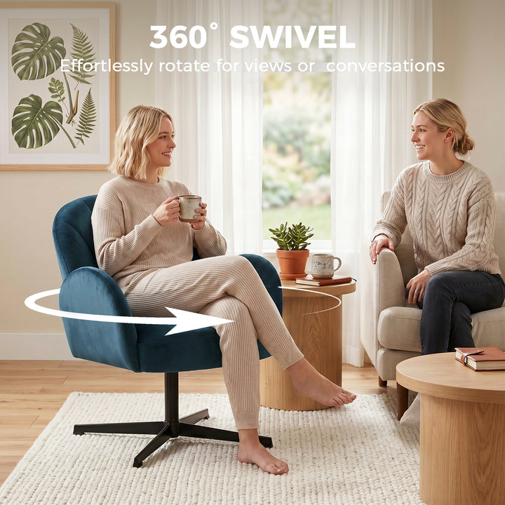 Swivel Accent Chair, Shell-Shaped Armchair with Spring Cushion, Metal 