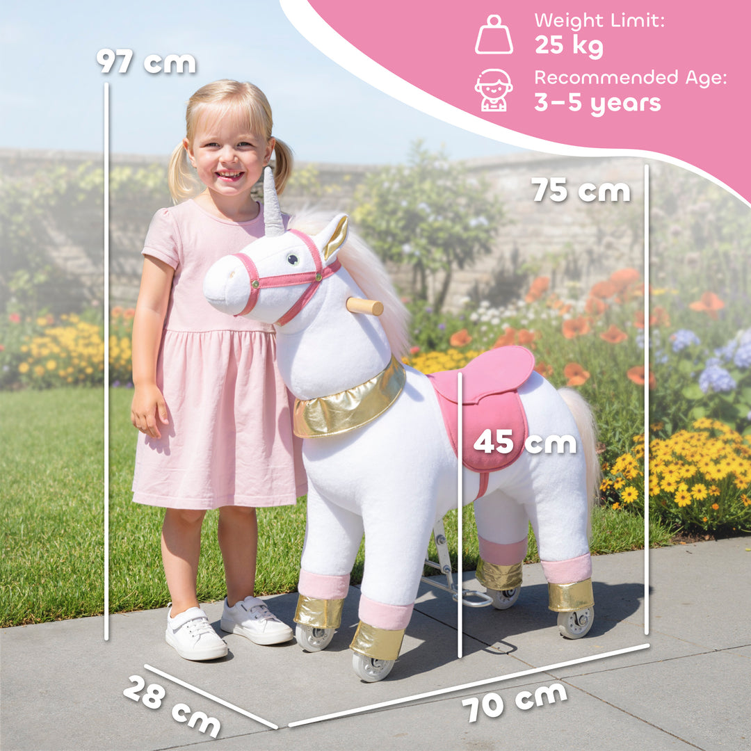 Kids Rocking Horse, Plush Walking Horse with Wheels, Ride On Unicorn Toy for Ages 3-5 Years Old