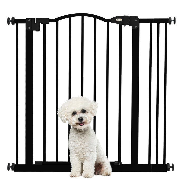 PawHut Dog Gate Baby Gates for Dogs Pet Gate with Metal Adjustable Frame & Double Locking System, 74-87Wcm, Black | Aosom UK