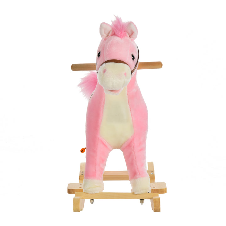 HOMCOM Kids Ride On Plush Rocking Horse w/ Sound Pink