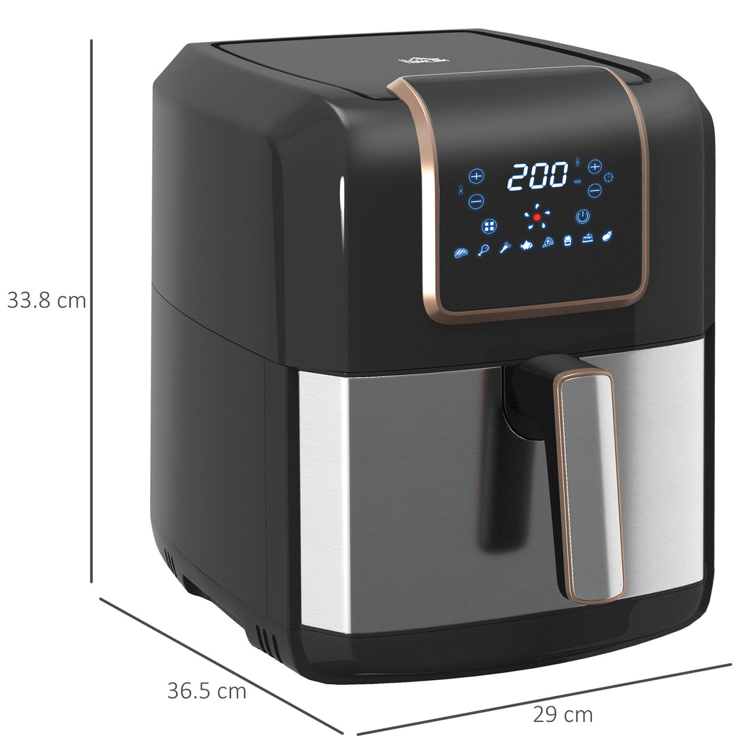 6.5L Single Basket Air Fryer, 80-200°C Temperature, Black and Gold Tone