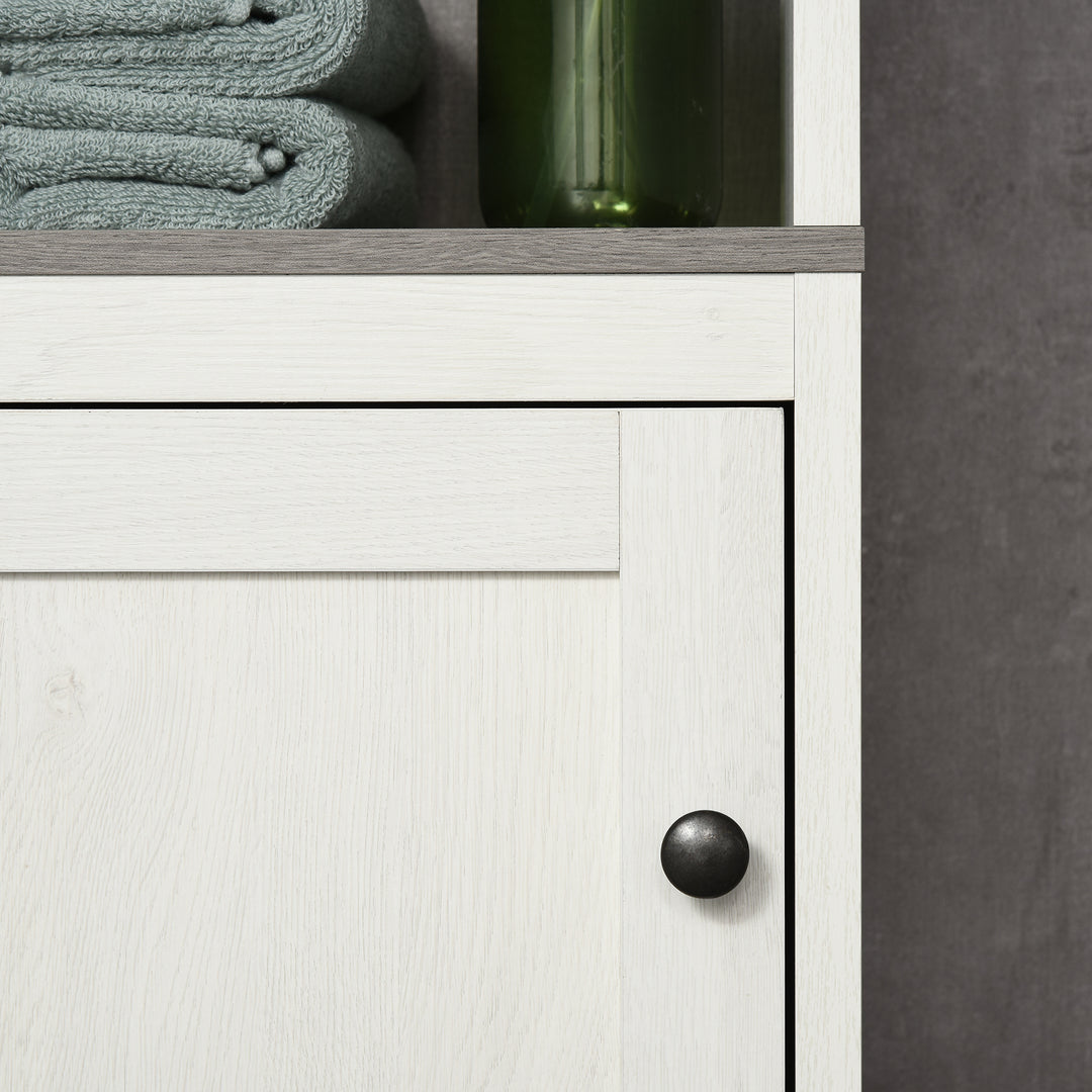 Tall Bathroom Storage Cabinet, Freestanding Tower Cabinet with 3 Open Shelves and Adjustable Shelf, Antique White
