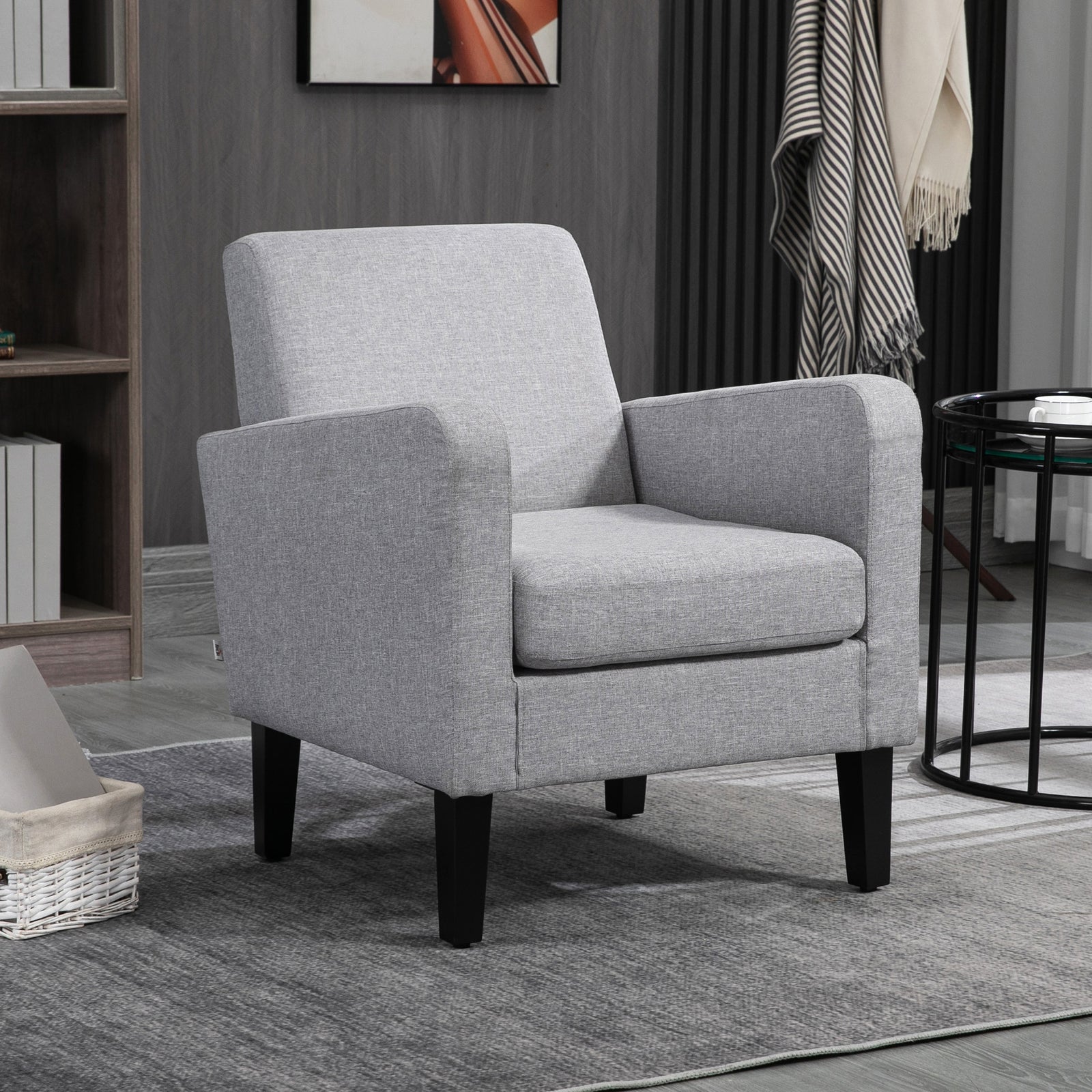 Linen-Look Boxy Armchair - Light Grey