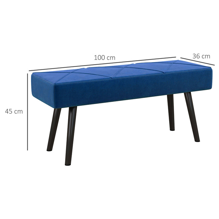 HOMCOM Upholstered Bedroom Bench with X-Shape Steel Legs, Elegant Hallway Bench for End of Bed, Blue | Aosom UK