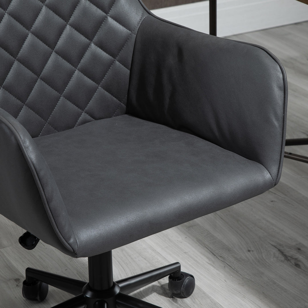 Office Desk Chair, Leather-Feel Fabric Computer Swivel Chair with Rolling Wheels and Adjustable Height for Home, Grey