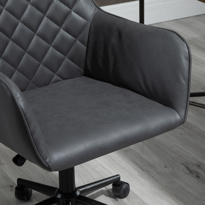 Office Desk Chair, Leather-Feel Fabric Computer Swivel Chair with Rolling Wheels and Adjustable Height for Home, Grey