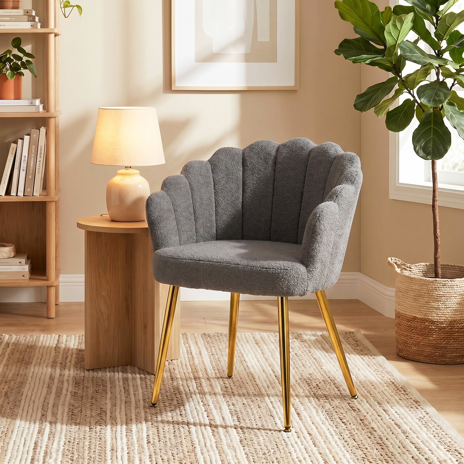 Lounge Chair Petal-Back Armchair Metal Metal Legs for Living Room Bedr