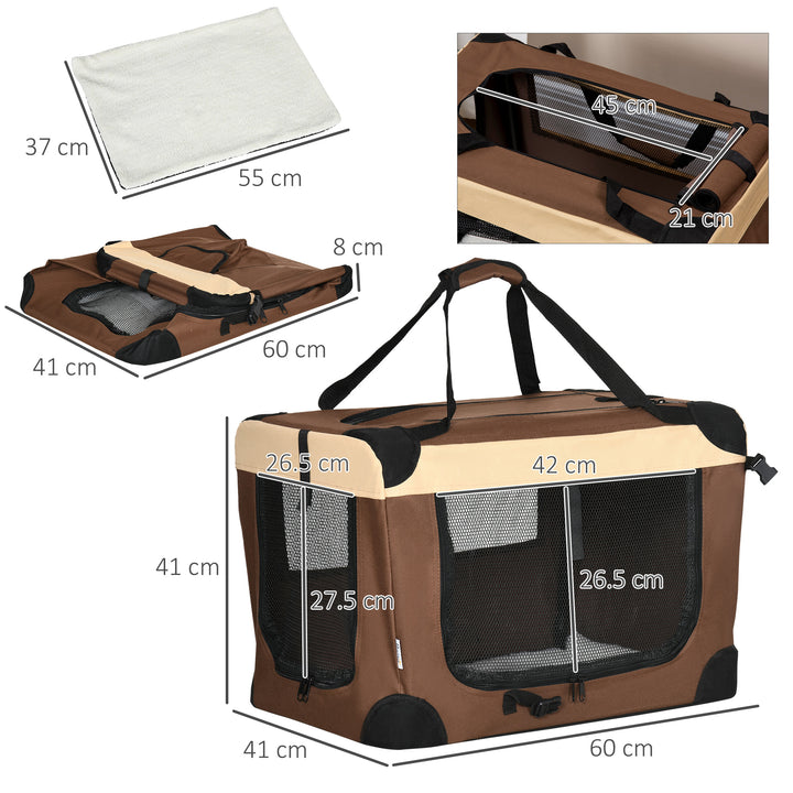 PawHut Pet Carrier, 60cm Foldable Travel Bag for Small Dogs and Cats, Comfortable with Cushion, Brown | Aosom UK