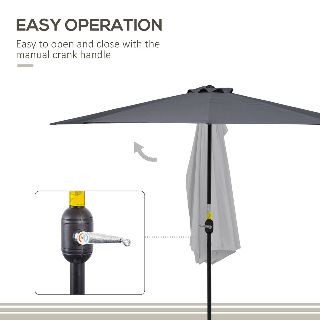 3(m) Half Parasol Semi Round Umbrella Patio Metal Frame Crank Handle for Balcony-- NO BASE INCLUDED, Grey
