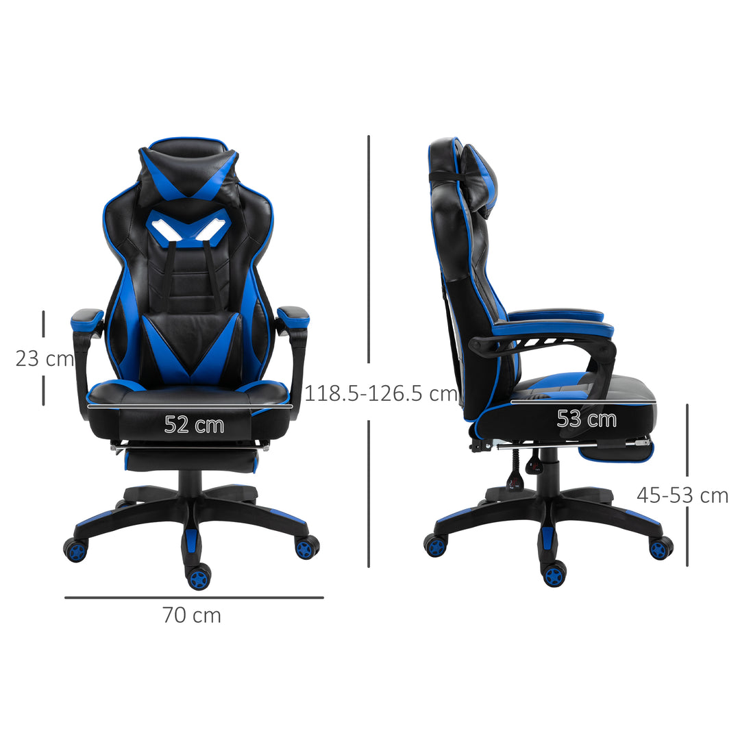 Faux Leather Reclining Gaming Chair, with Footrest - Blue/Black