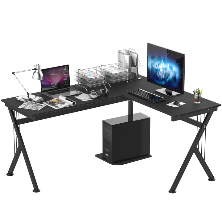 HOMCOM Corner Computer Desk, L-Shaped Desk with CPU Stand, Home Office Laptop Haven, Study Workstation, Black | Aosom UK