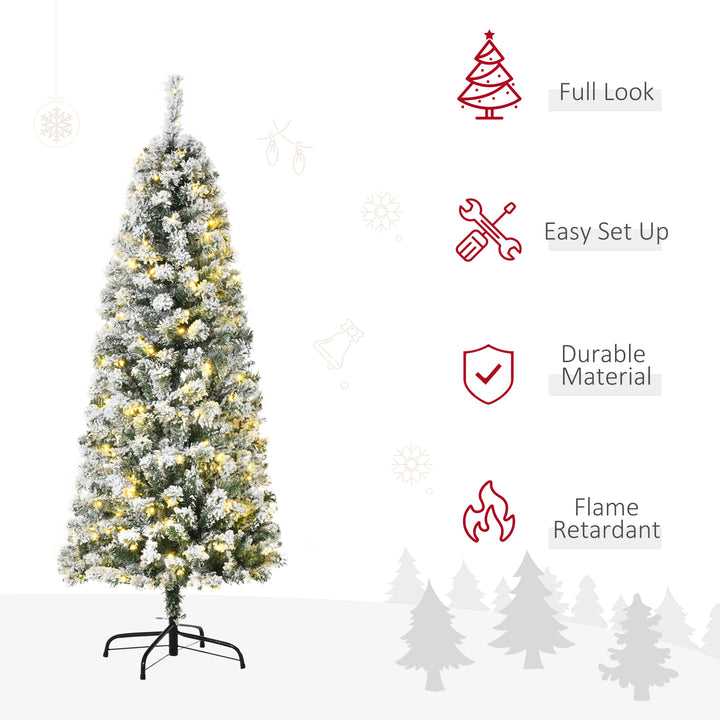 5FT Prelit Artificial Snow Flocked Christmas Tree with Warm White LED Light, Holiday Home Xmas Decoration, Green White
