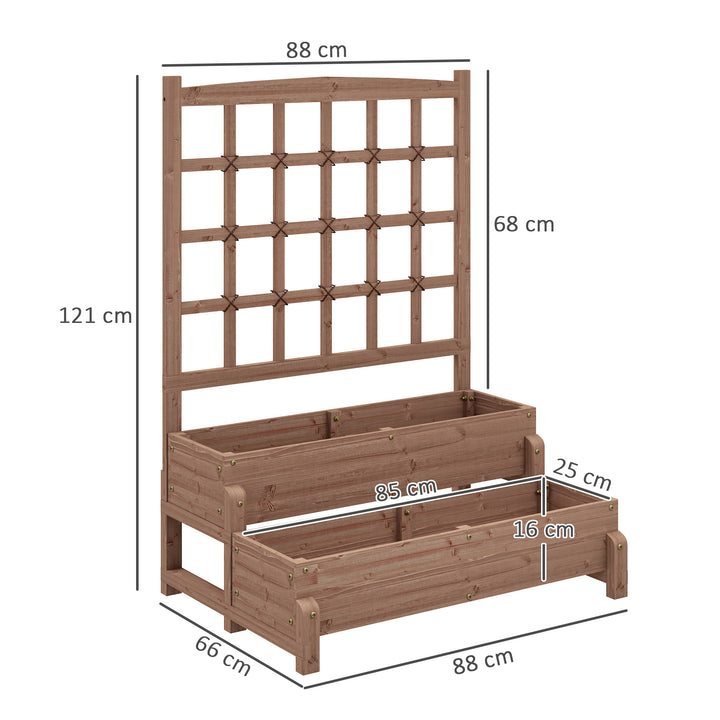2-Tier Raised Garden Bed with Trellis, Wooden Elevated Planter Box with Drainage Holes, Outdoor Raised Planter for Climbing Plants, Fruits, Vegetables, Flowers, Brown