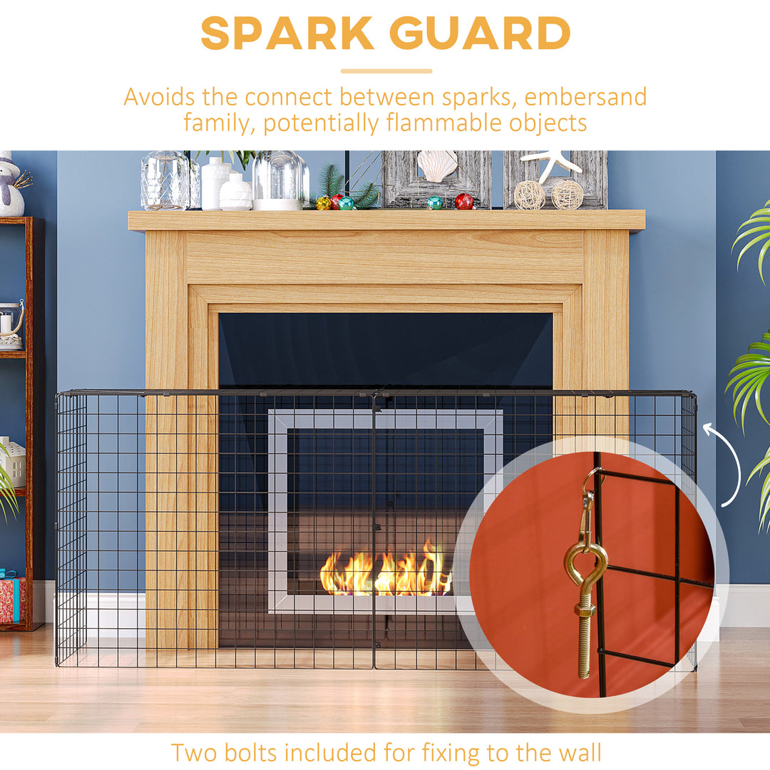 Extendable Fire Guard Screen, Freestanding Fire Screen Spark Guard, Folding Fireplace Cover, Wire Mesh, 81.5-160cm, Black