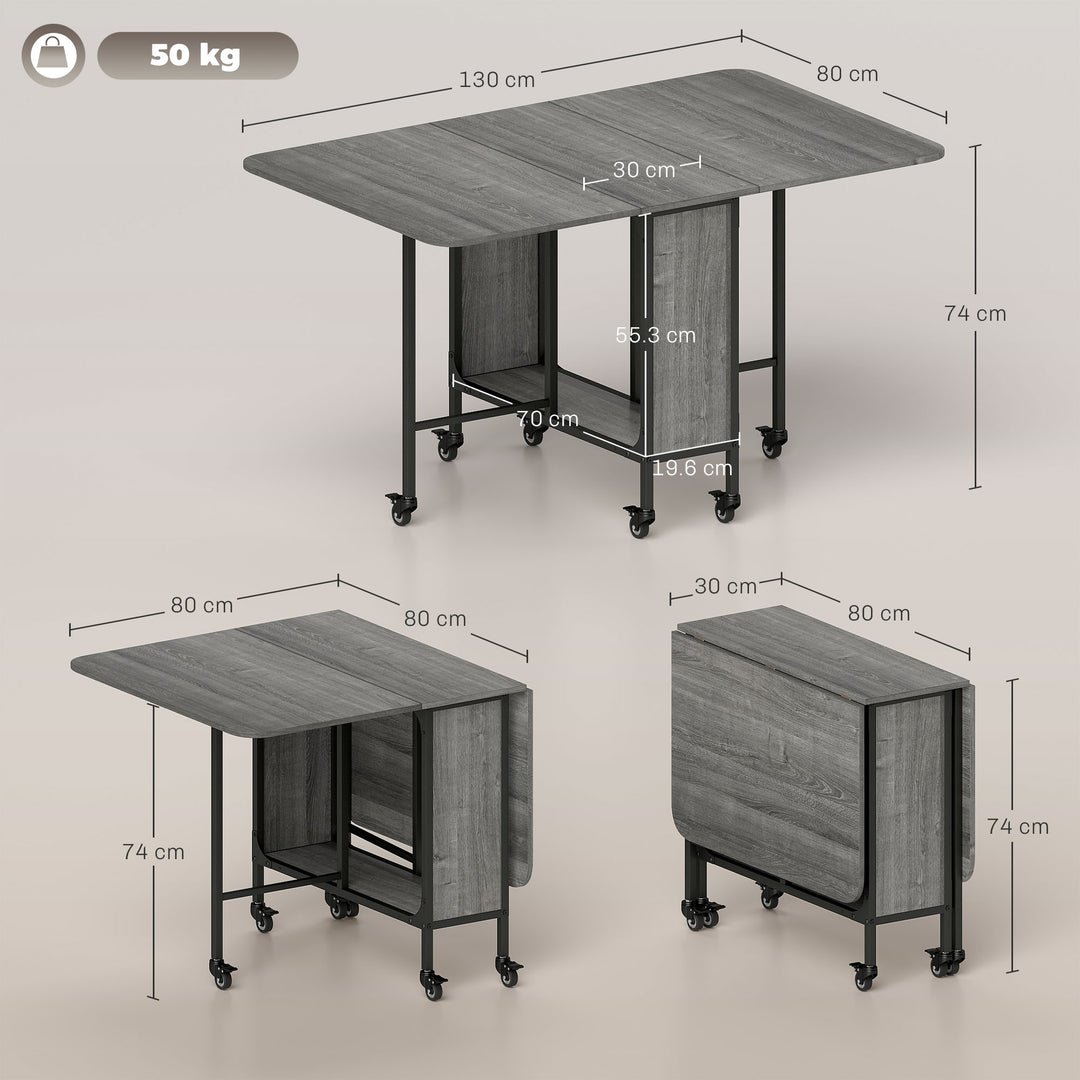 Six-Person Drop Leaf Dining Table - Grey/Black