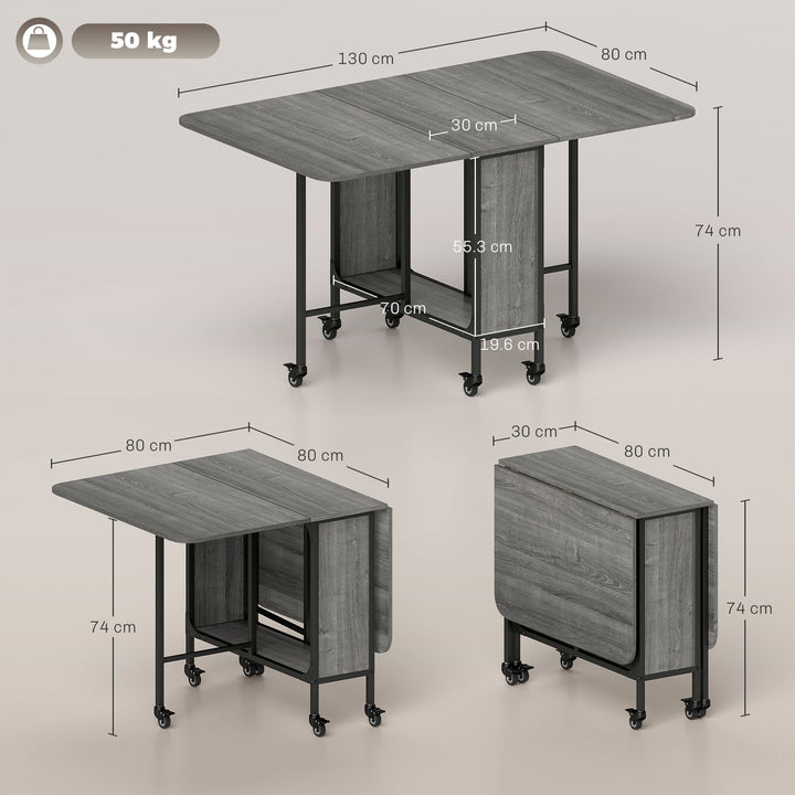 Six-Person Drop Leaf Dining Table - Grey/Black