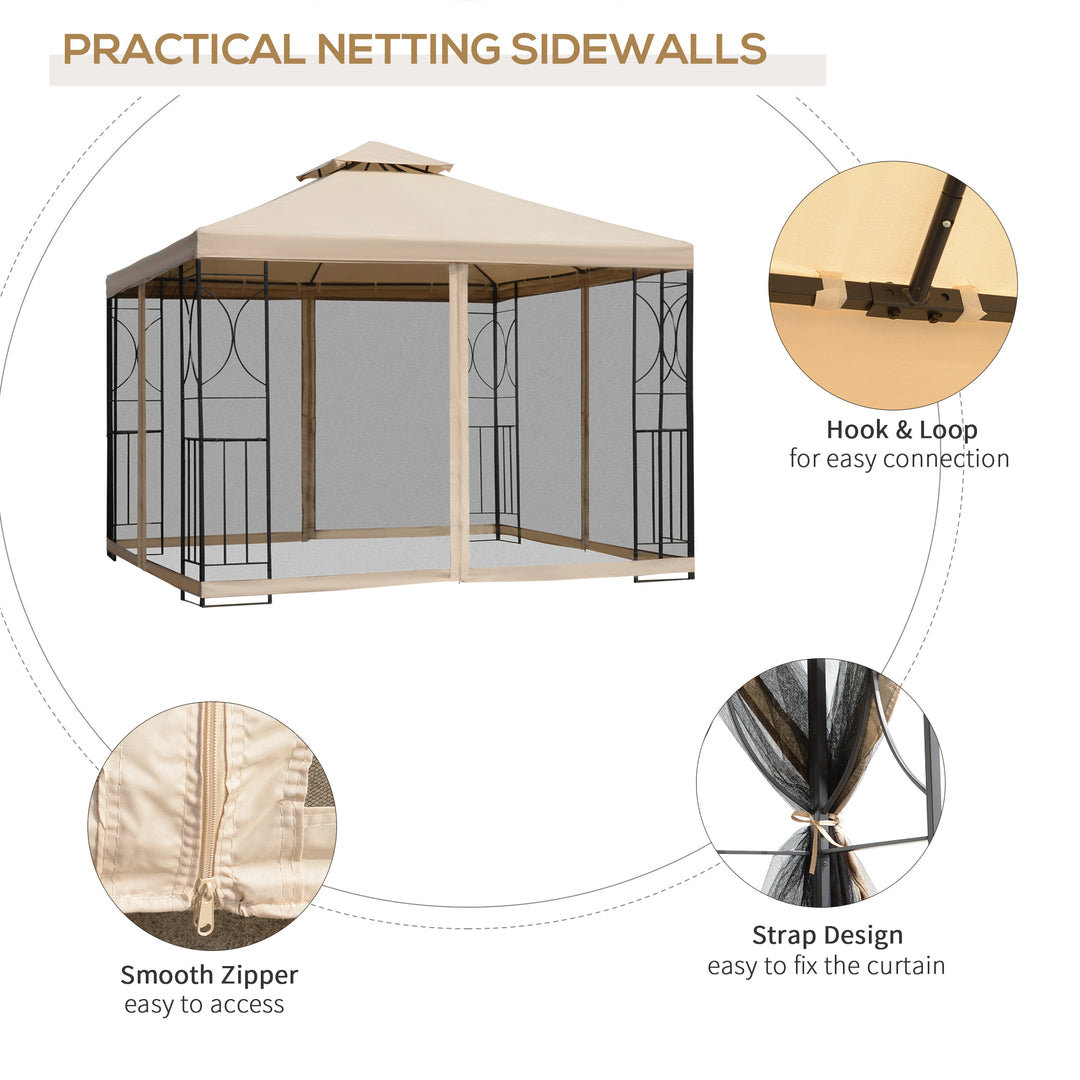3(m) x 3(m) Garden Gazebo, Double Roof Outdoor Gazebo Canopy Shelter with Netting, Solid Steel Frame for Garden, Lawn, Backyard and Deck