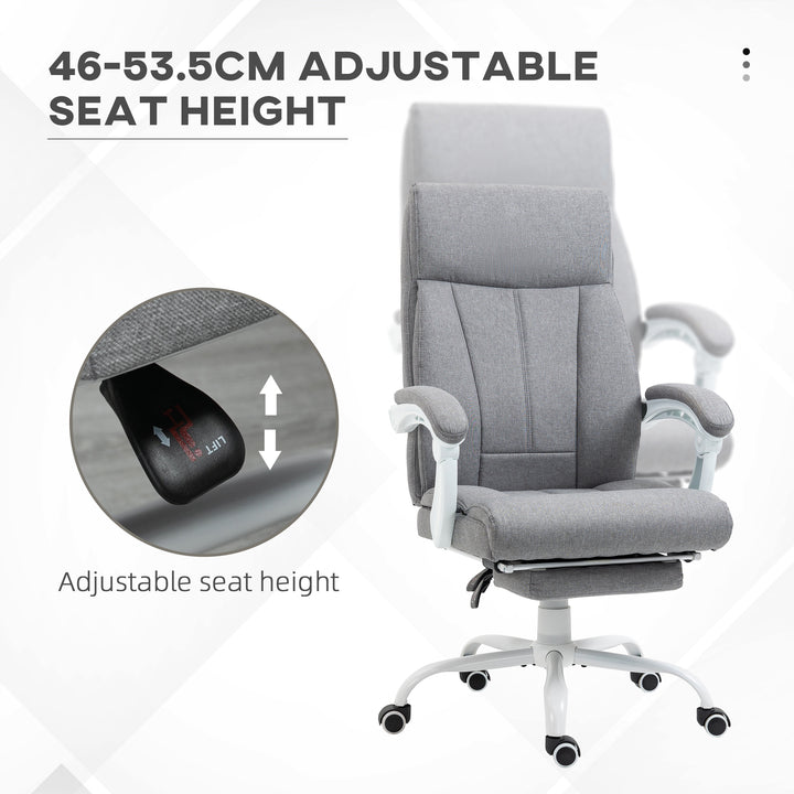 Office Chair, Ergonomic Desk Chair, Fabric Work Study Chair with 155° Reclining Back and Footrest, Adjustable Height and Swivel Wheels, Grey
