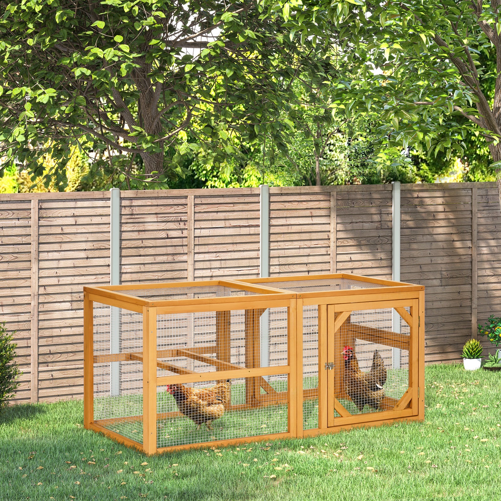 Wooden Chicken Coop with Perches, Doors, Combinable Design, for 2-4 Chickens - Natural Wood Colour