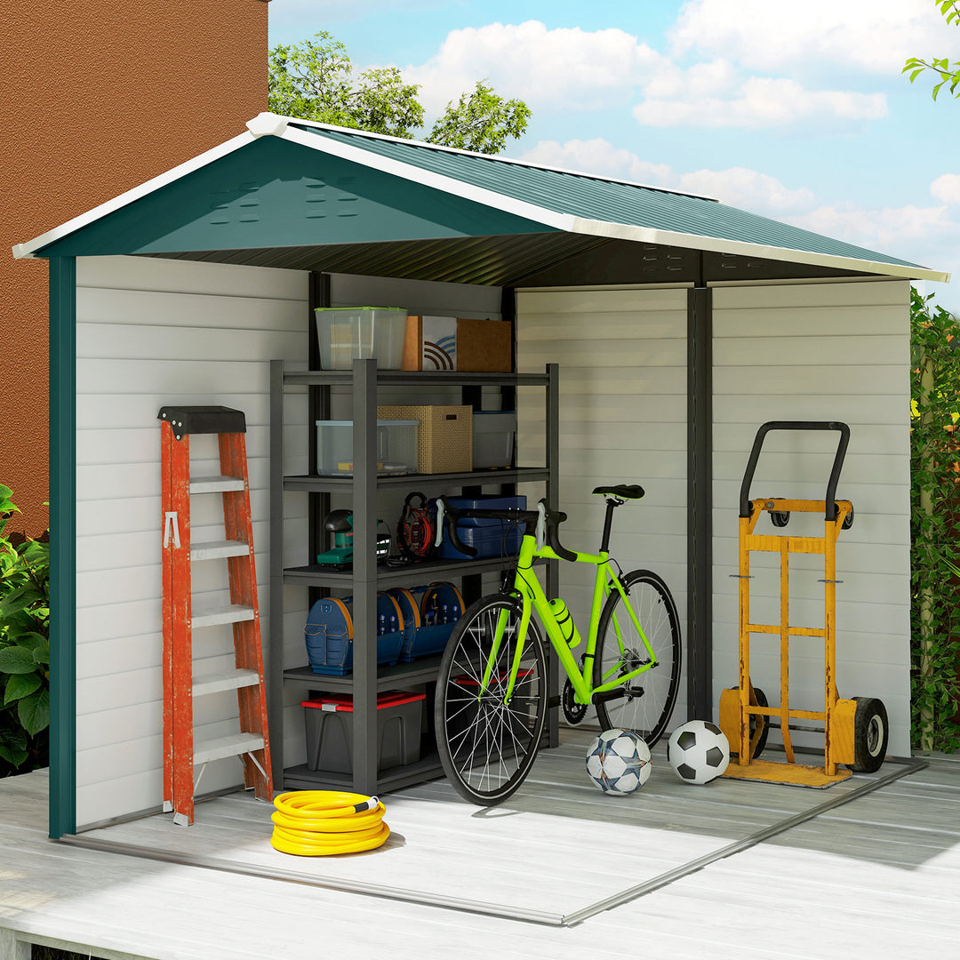 9x 6FT Metal Outdoor Garden Shed, Galvanised Tool Storage Shed w/ Sloped Roof, Lockable Door for Patio Lawn, Green