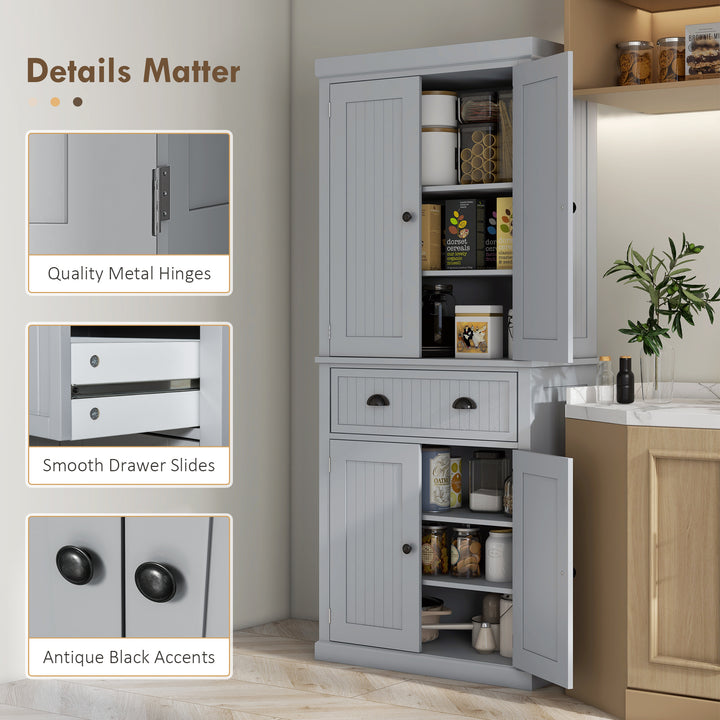 HOMCOM Traditional Kitchen Cupboard Freestanding Storage Cabinet with Drawer, Doors and Adjustable Shelves, Grey