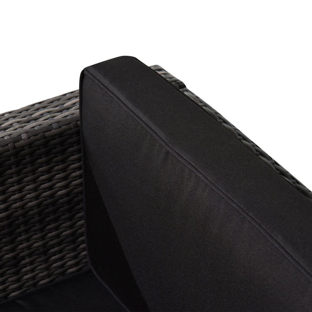 MCL 3 Pieces Rattan Bistro Set, Wicker Garden Furniture Set with Glass Top Coffee Table and Chairs, Thickened Washable Cushions for Outdoor, Patio, Balcony, Grey