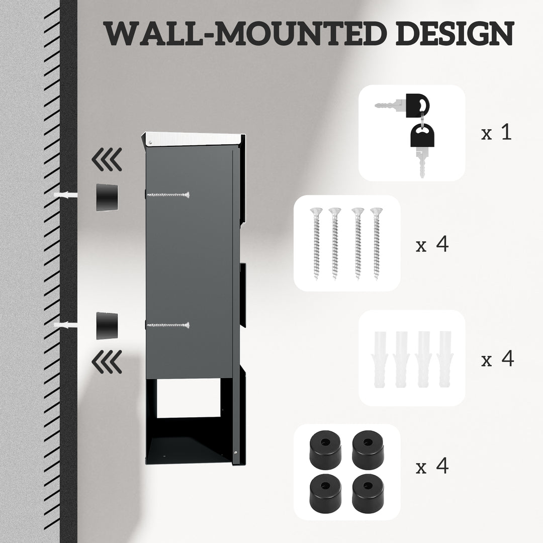 Locking Galvanised Steel Letterbox - Charcoal Grey/Black