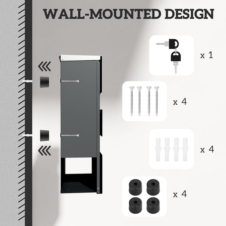 Locking Galvanised Steel Letterbox - Charcoal Grey/Black