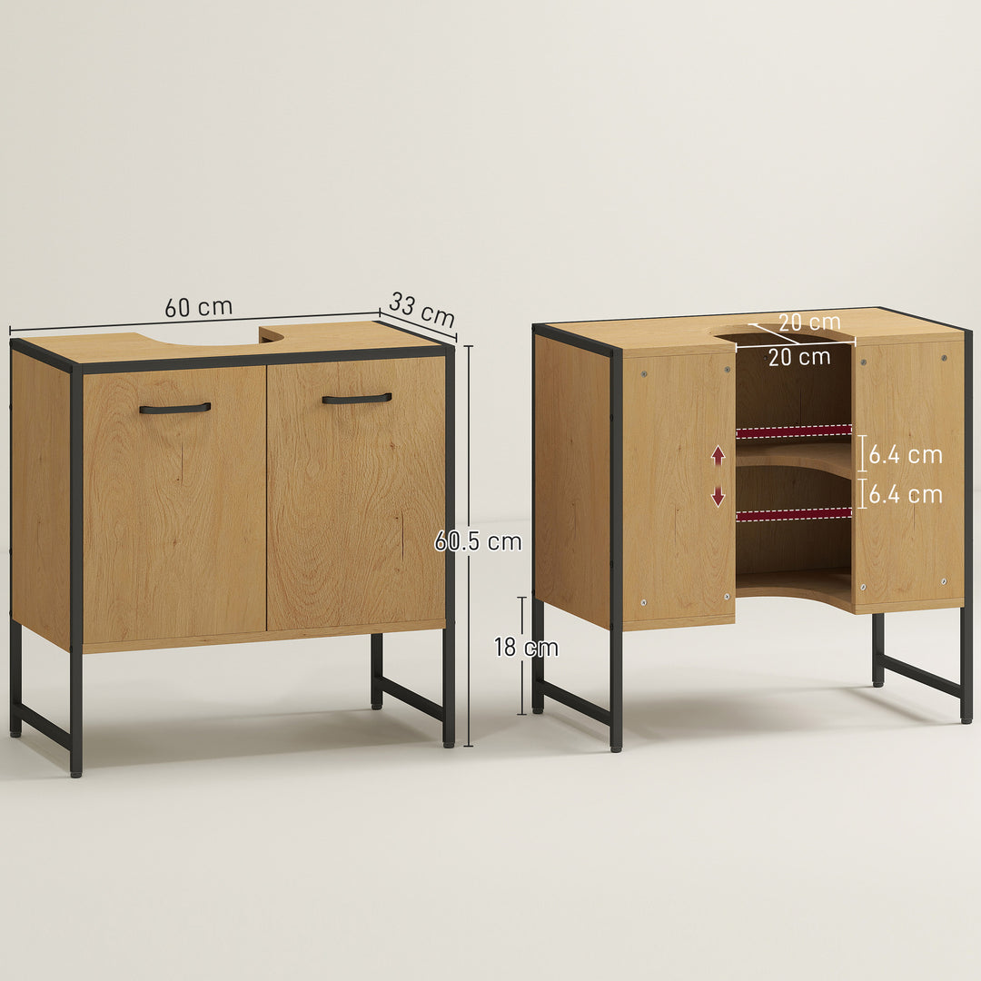 Bathroom Vanity Unit, Under Sink Storage Cabinet with Soft-Close Doors for Basin without or with Pedestal, Natural