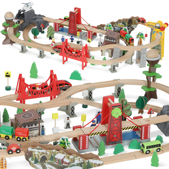 MCL 100 Piece Wooden Train Set for Kids 3+ Years with Track, Crane, Battery Operated Train