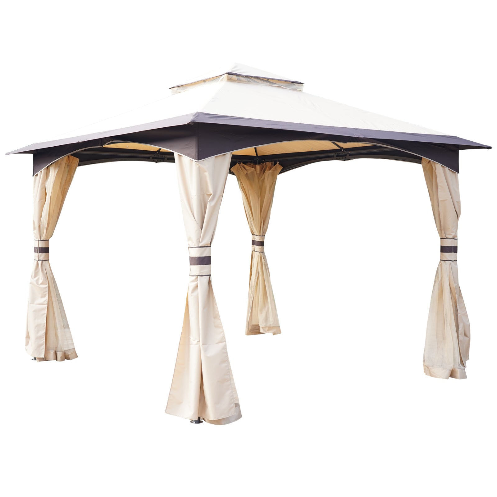 3.2 x 3.2m Garden Gazebo, Double Roof Outdoor Gazebo Canopy Shelter with Netting, Solid Steel Frame for Garden, Lawn, Backyard and Deck