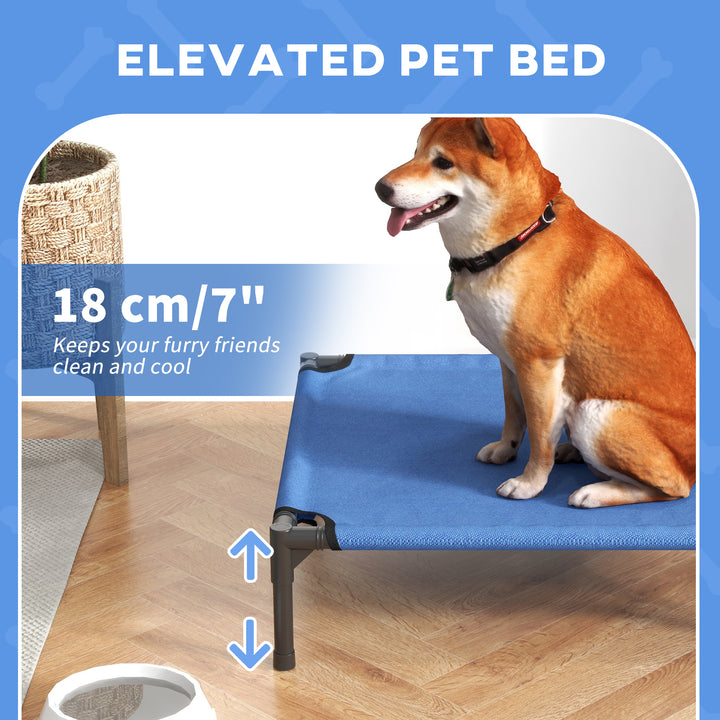 Raised Dog Bed Cat Elevated Lifted Portable Camping w/ Metal Frame Blue (Medium)