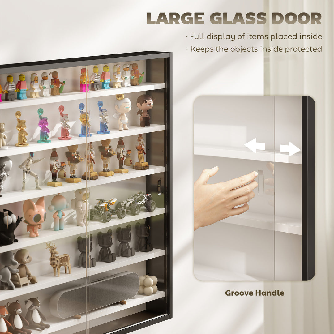 Six Shelf Display Cabinet, with Glass Doors - Black and White