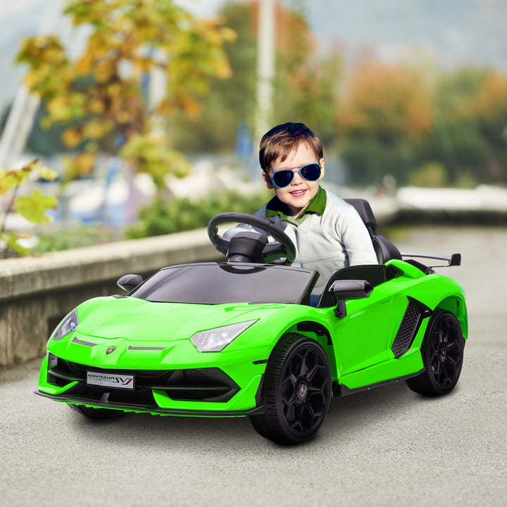 HOMCOM Lamborghini Licensed 12V Kids Electric Car w/ Butterfly Doors, Easy Transport Remote, Music, Horn, Suspension - Green