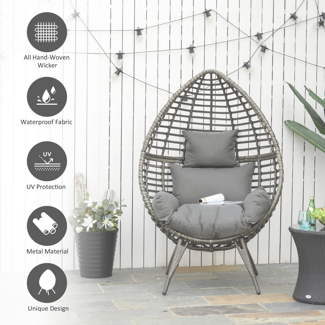 Teardop PE Wicker Rattan Chair w/ Thick Cushions 4 Legs Outdoor Seat Egg Garden