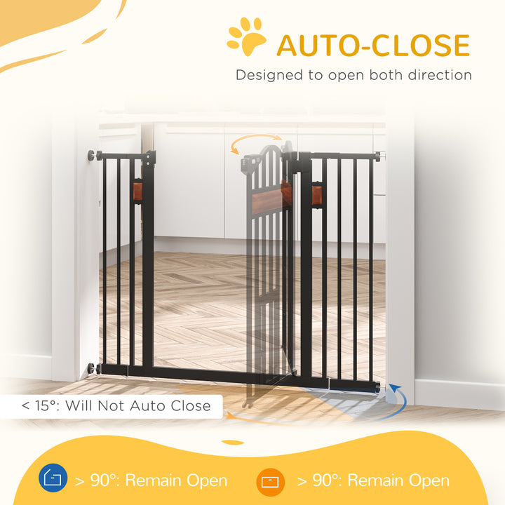 Pet Gate Safety Gate, with Cat Flap, Auto Close, for Staircases, Doorways, Hallways, 74-105cm Wide - Black