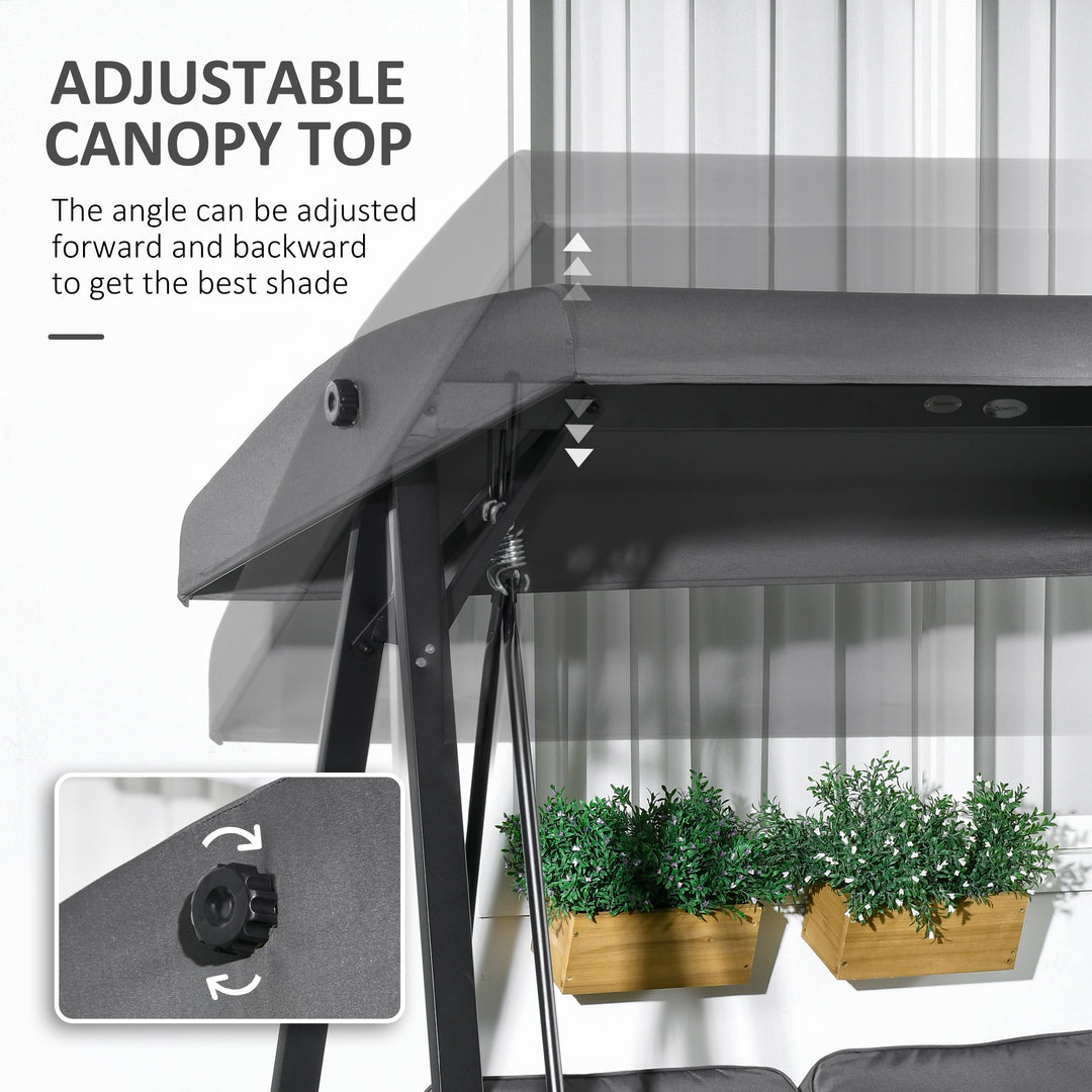 Two-Seater Garden Swing Bench, with Adjustable Canopy - Dark Grey