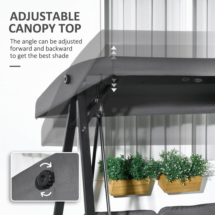 Two-Seater Garden Swing Bench, with Adjustable Canopy - Dark Grey