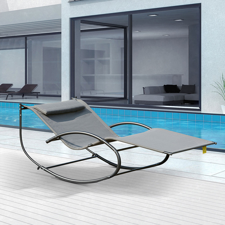 Double Sun Lounger, Rocking Lounger Sunbed Daybed with Armrest and Headrest Pillow, for Two, For Outdoor Patio Garden, Grey