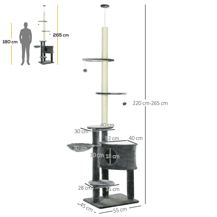 PawHut Vertical Cat Tree: Adjustable Height, Carpeted Platforms, Condo & Sisal Posts | Aosom UK