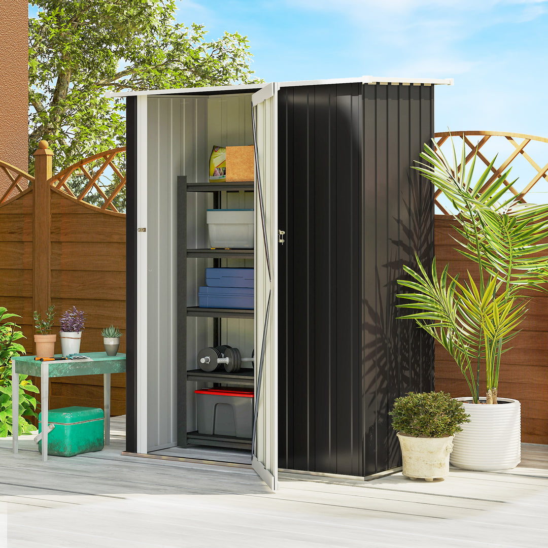MCL 5ft x 3ft Garden Storage Shed, Outdoor Metal Shed with Sloped Roof, Lockable Door for Tools, Equipment, Grey